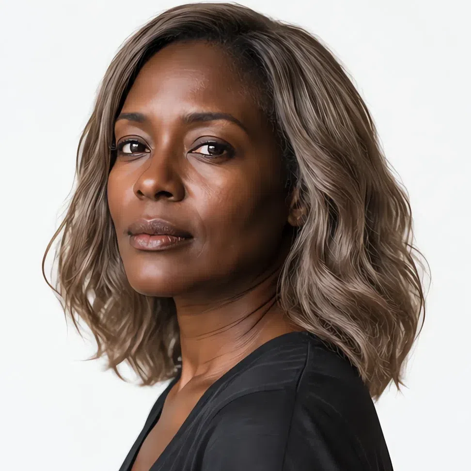 Soft ash blonde-brown at level 7 on deep brown skin