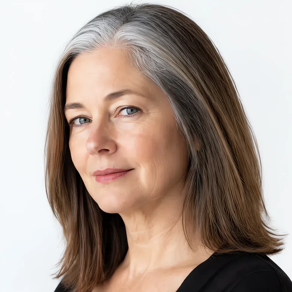 Grey growing out in a soft gradient from silver roots into brown length