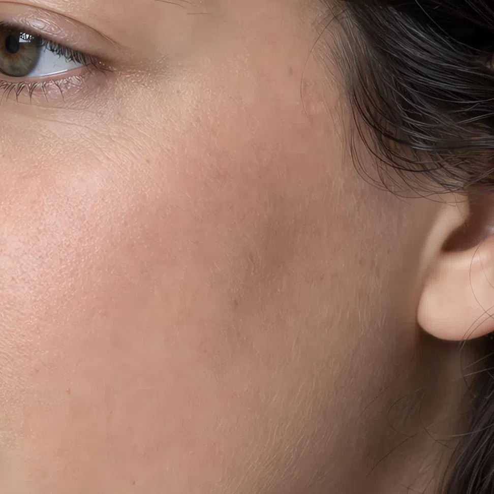 Rose-beige Soft Summer skin on a light olive complexion