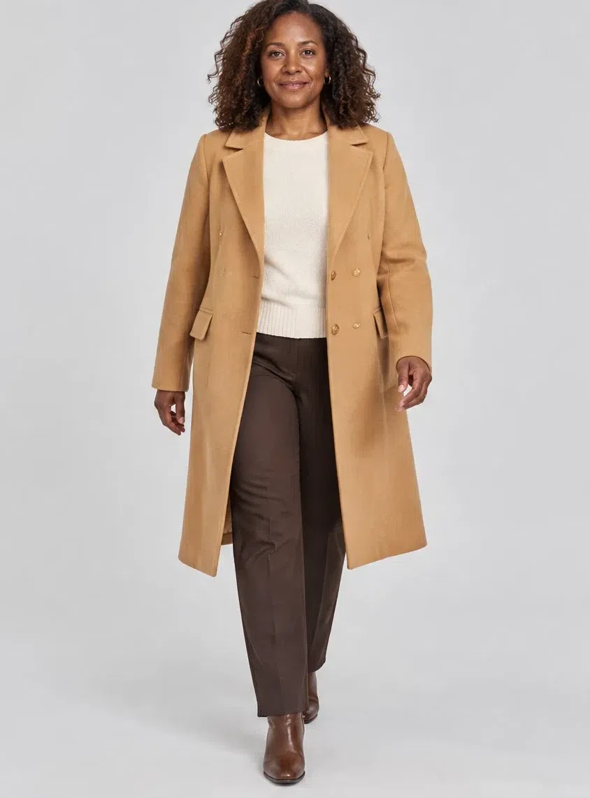 Camel wool coat from a Warm Autumn capsule wardrobe, Deep complexion