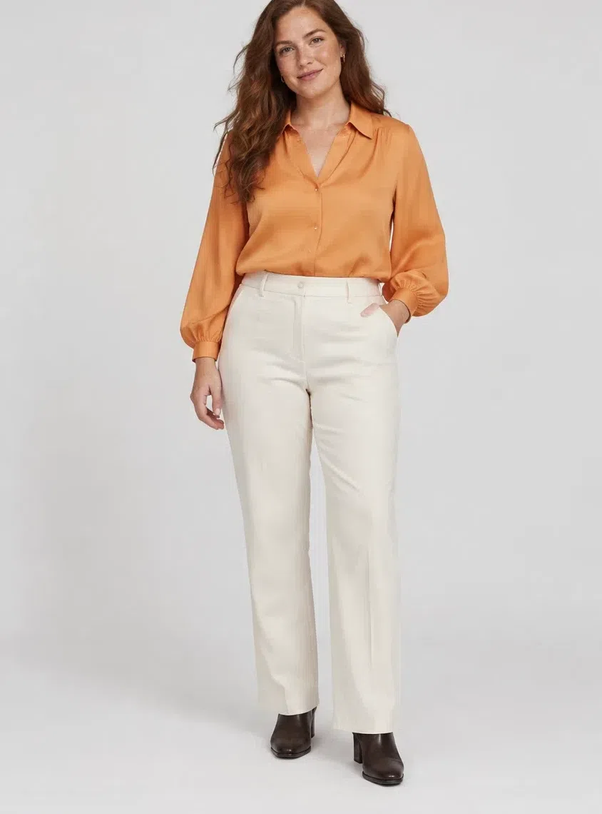 Cantaloupe silk blouse from a Warm Autumn capsule wardrobe, Fair complexion