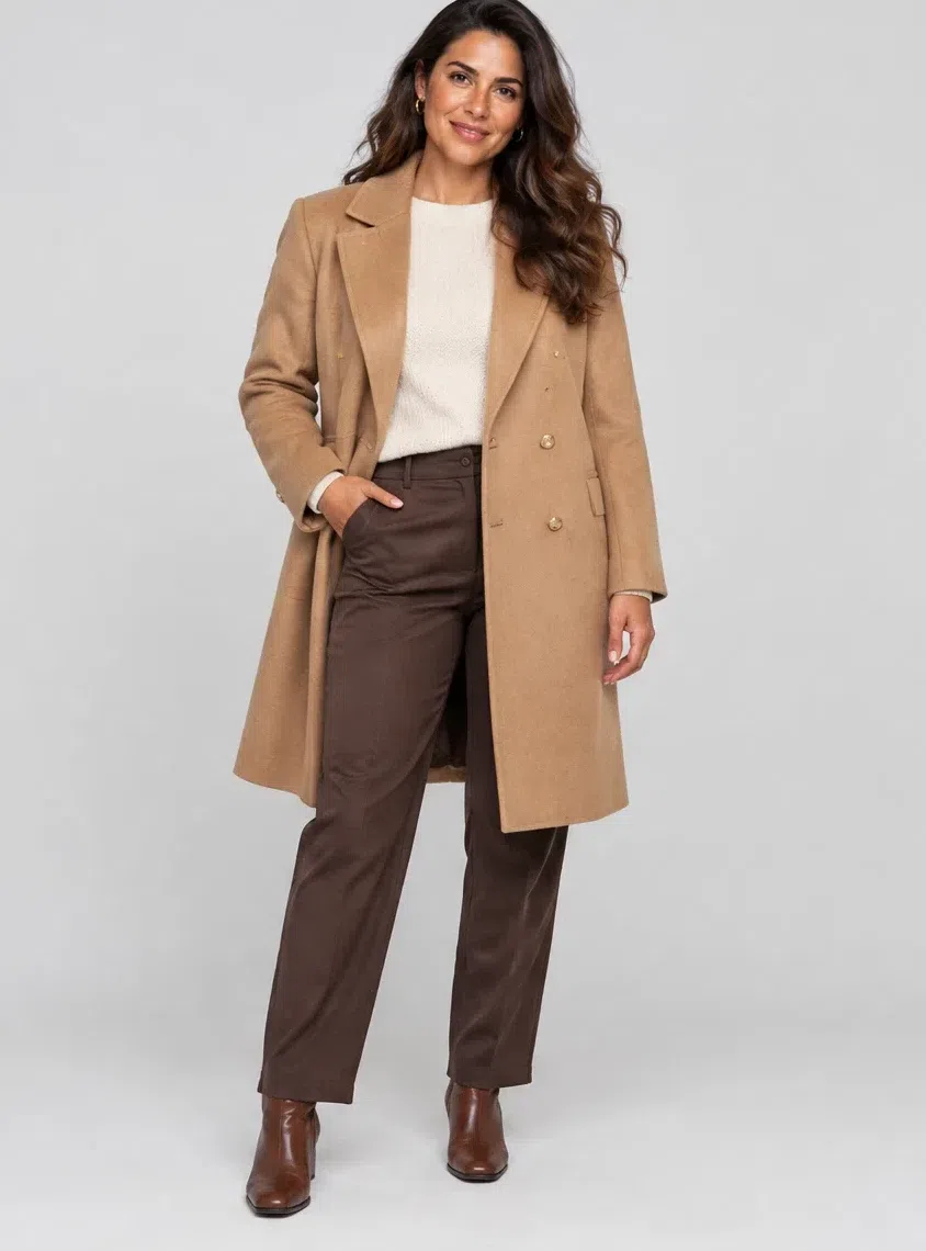 Camel wool coat from a Warm Autumn capsule wardrobe, Medium complexion