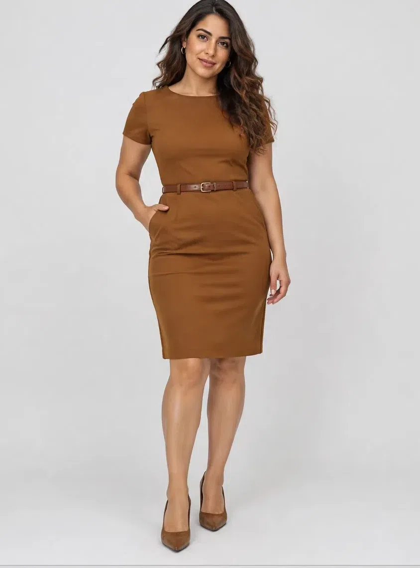 Sienna sheath dress from a Warm Autumn capsule wardrobe, Medium complexion