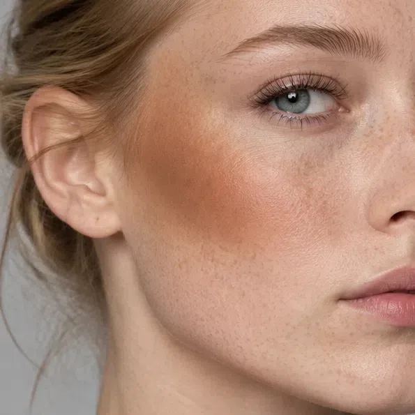 Soft golden-brown bronzer along the cheekbone of a fair Warm Autumn