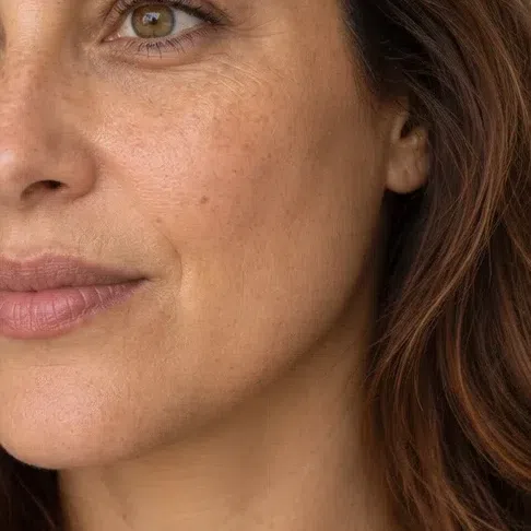 Golden beige foundation on a honey-toned Warm Autumn complexion