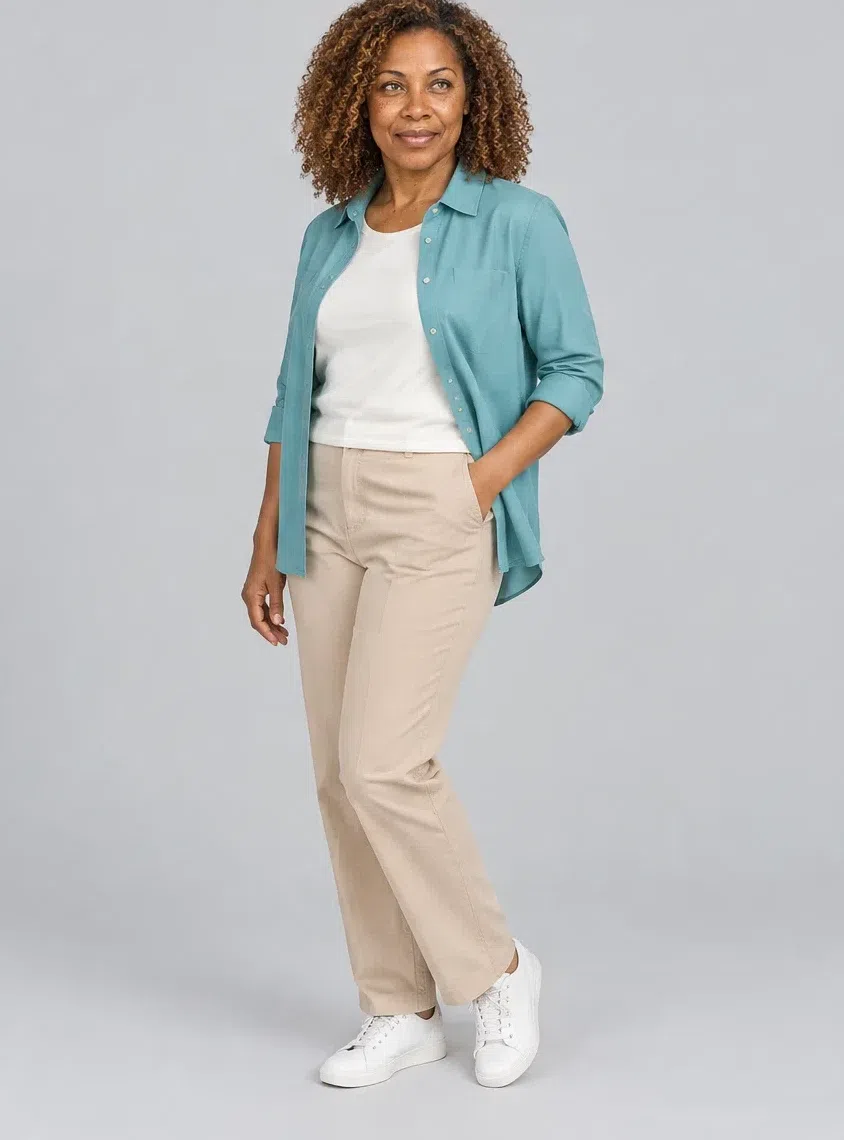 Capri cotton shirt, Warm Spring capsule wardrobe, Deep complexion