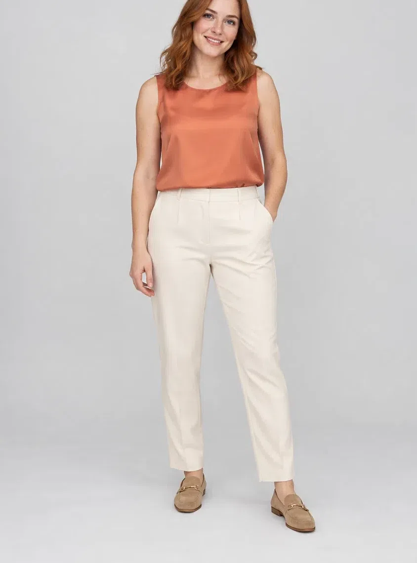 Grapefruit silk top, Warm Spring capsule wardrobe, Fair complexion
