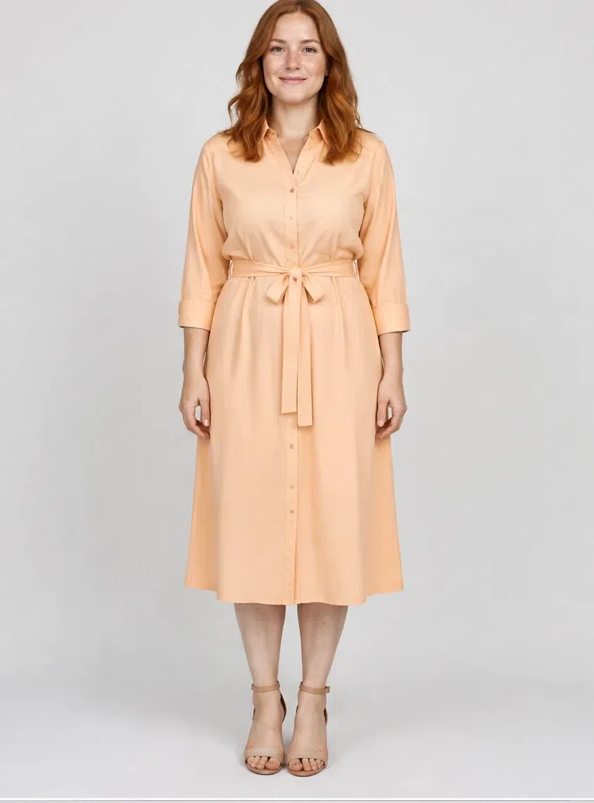 Nectarine silk shirt dress, Warm Spring capsule wardrobe, Fair complexion
