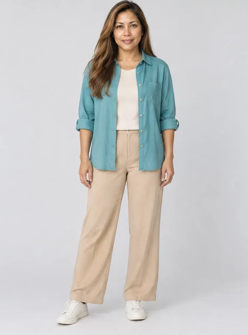 Capri cotton shirt, Warm Spring capsule wardrobe, Medium complexion