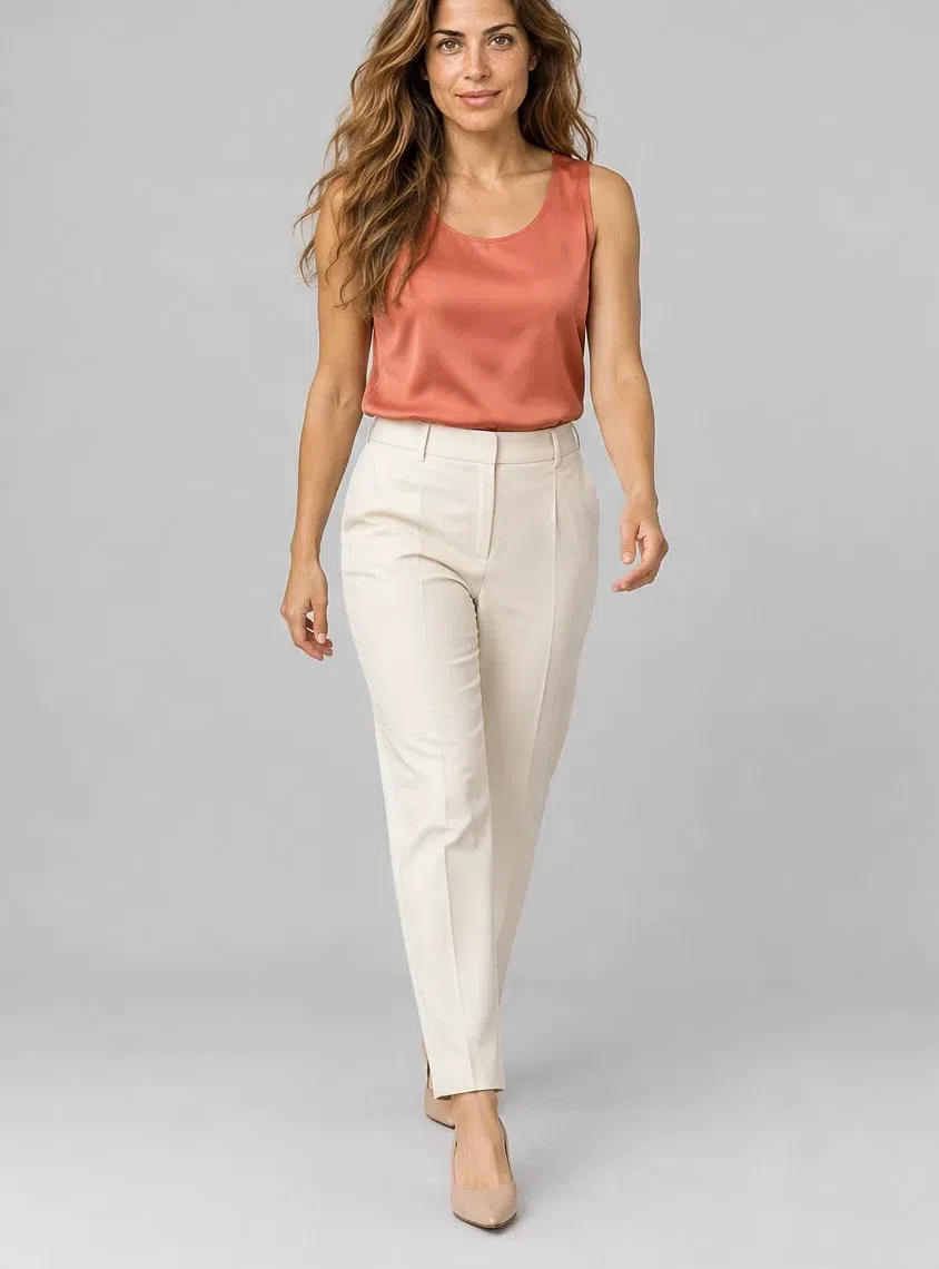 Grapefruit silk top, Warm Spring capsule wardrobe, Light complexion
