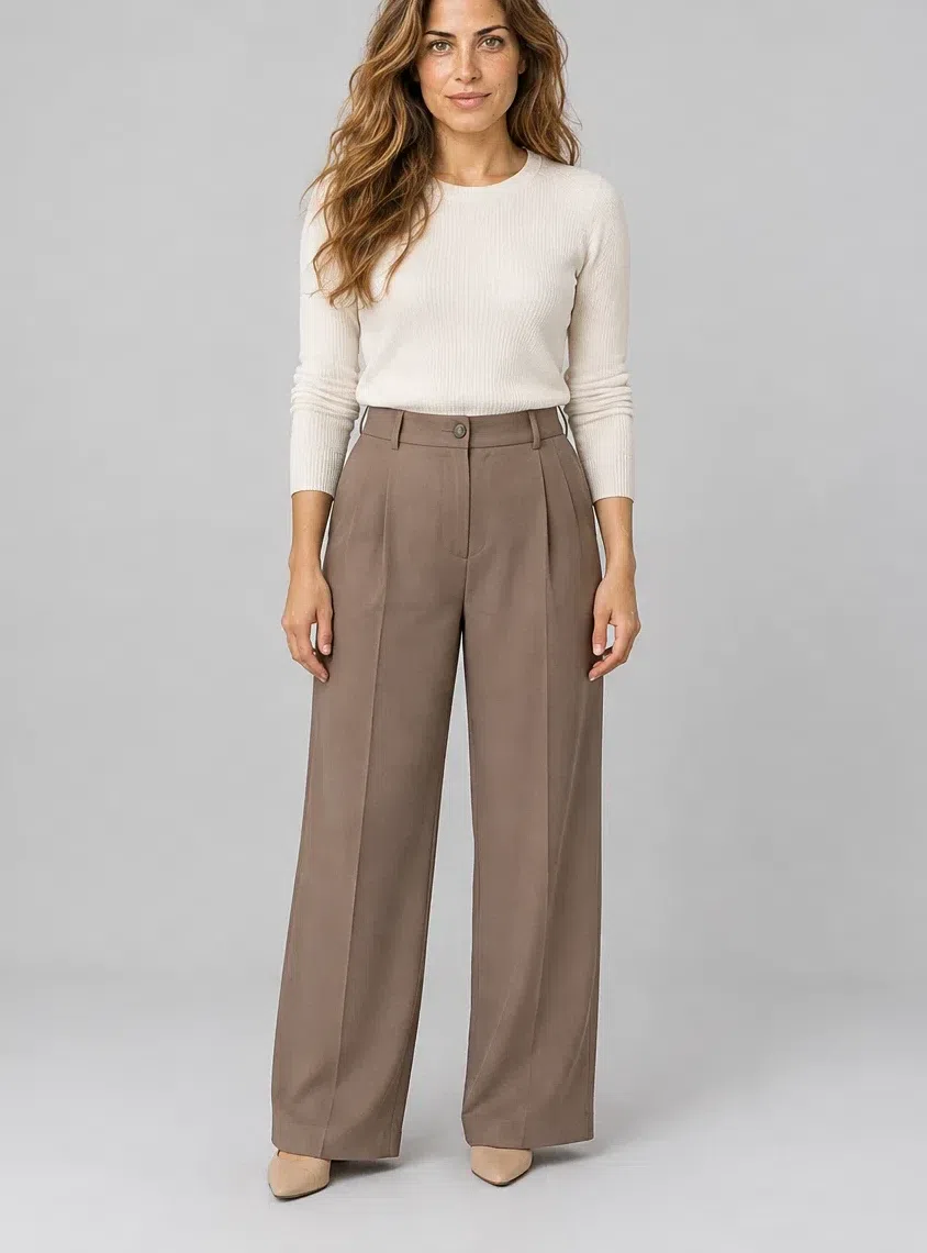 Putty tailored trousers, Warm Spring capsule wardrobe, Light complexion