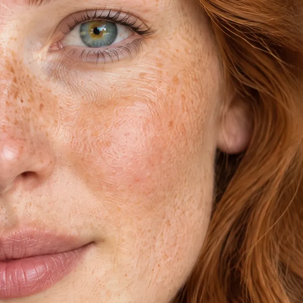 Peach-gold, freckled