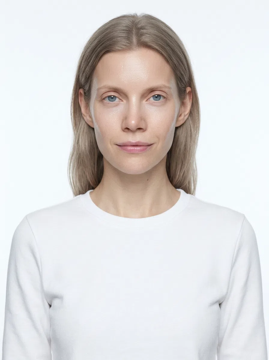 The same Light Summer model with her top recolored to whichever circle you tap