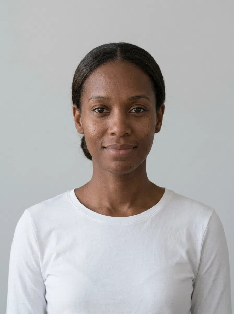 A Summer model with deep brown skin and a cool undertone, her top recolored to the circle you tap