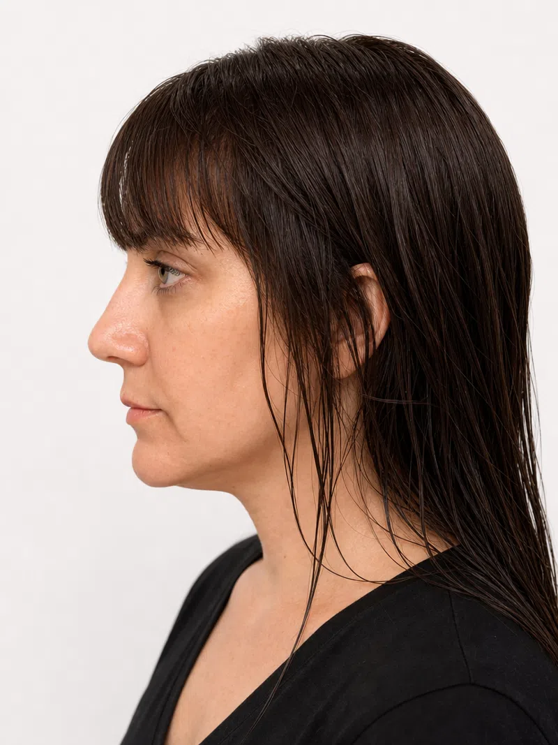Profile analysis of a woman: face contour and chin line before the analysis