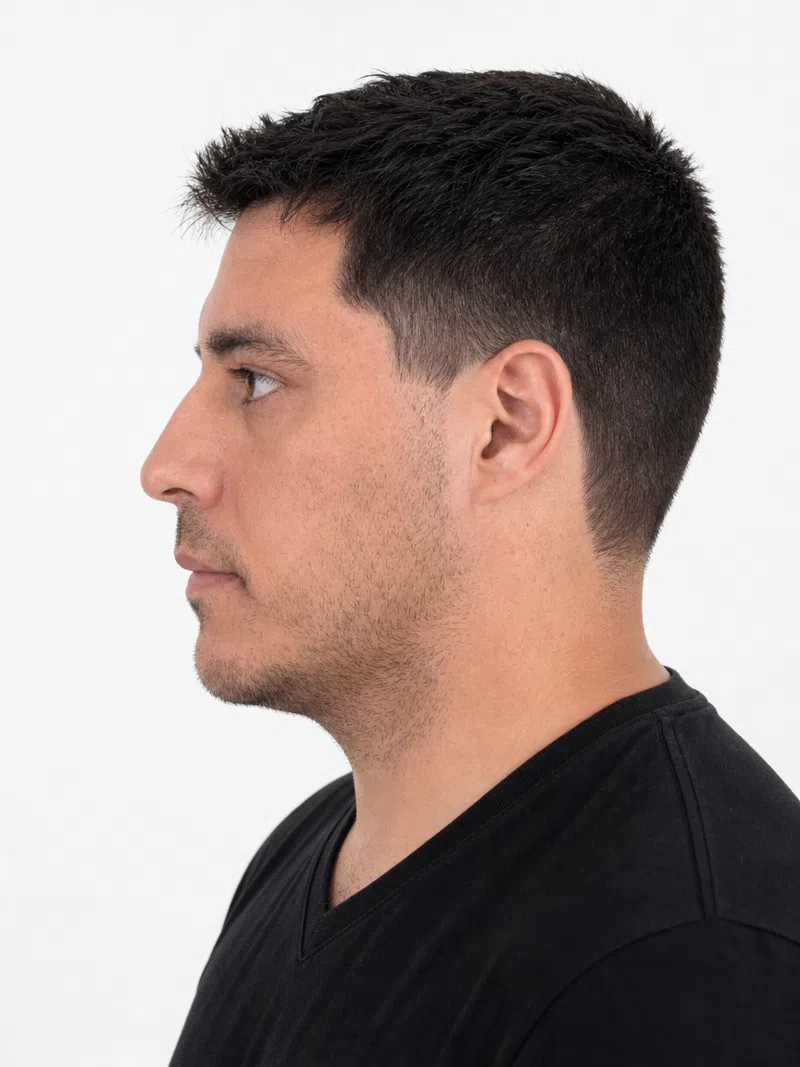 Profile analysis of a man: face contour and jawline before the analysis