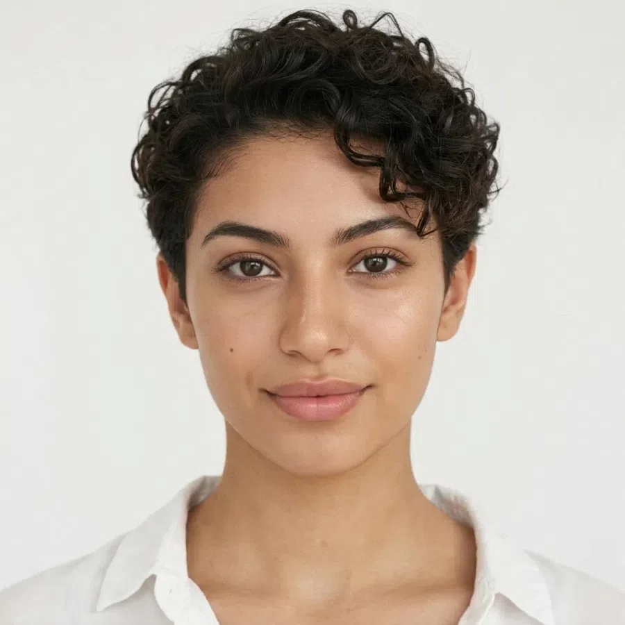 Curly pixie on a woman