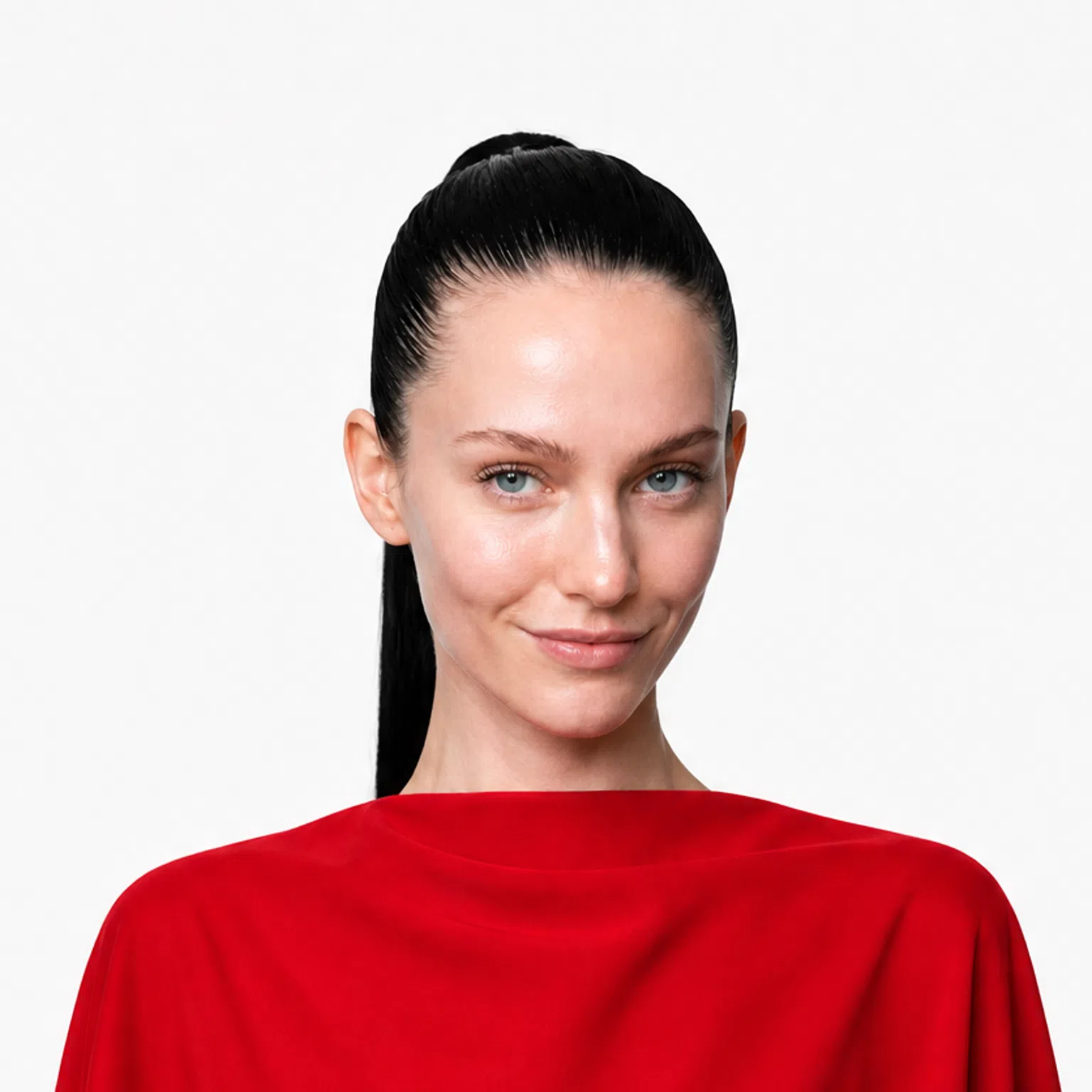Bright coloring - a model in a ruby red drape