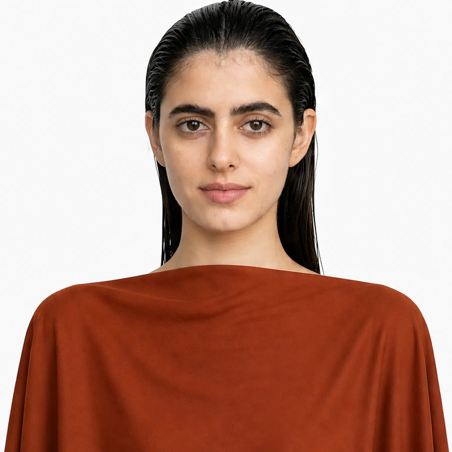 Deep Autumn color season - model in a matching drape