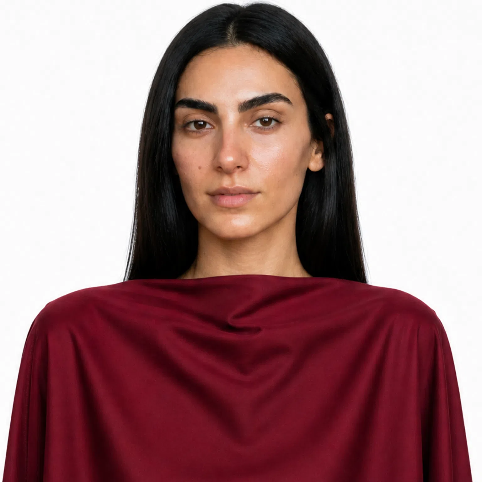 Deep Winter color season - model in a matching drape