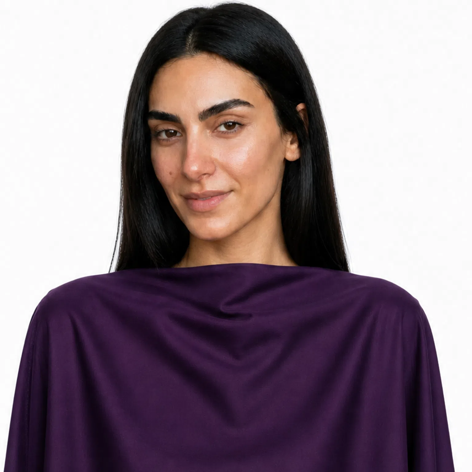 Deep coloring - a model in a deep plum drape