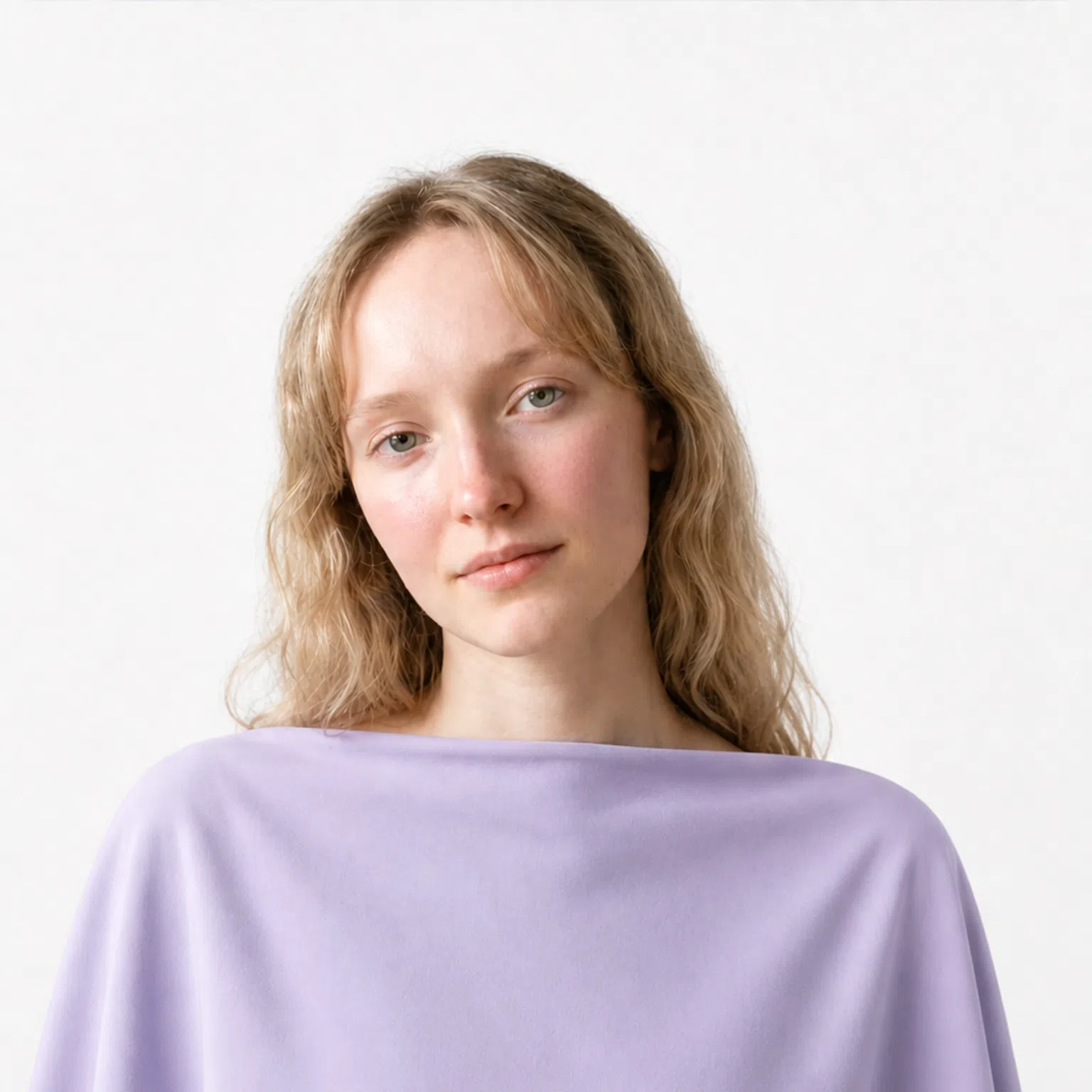 Low contrast - a model in a soft lavender drape