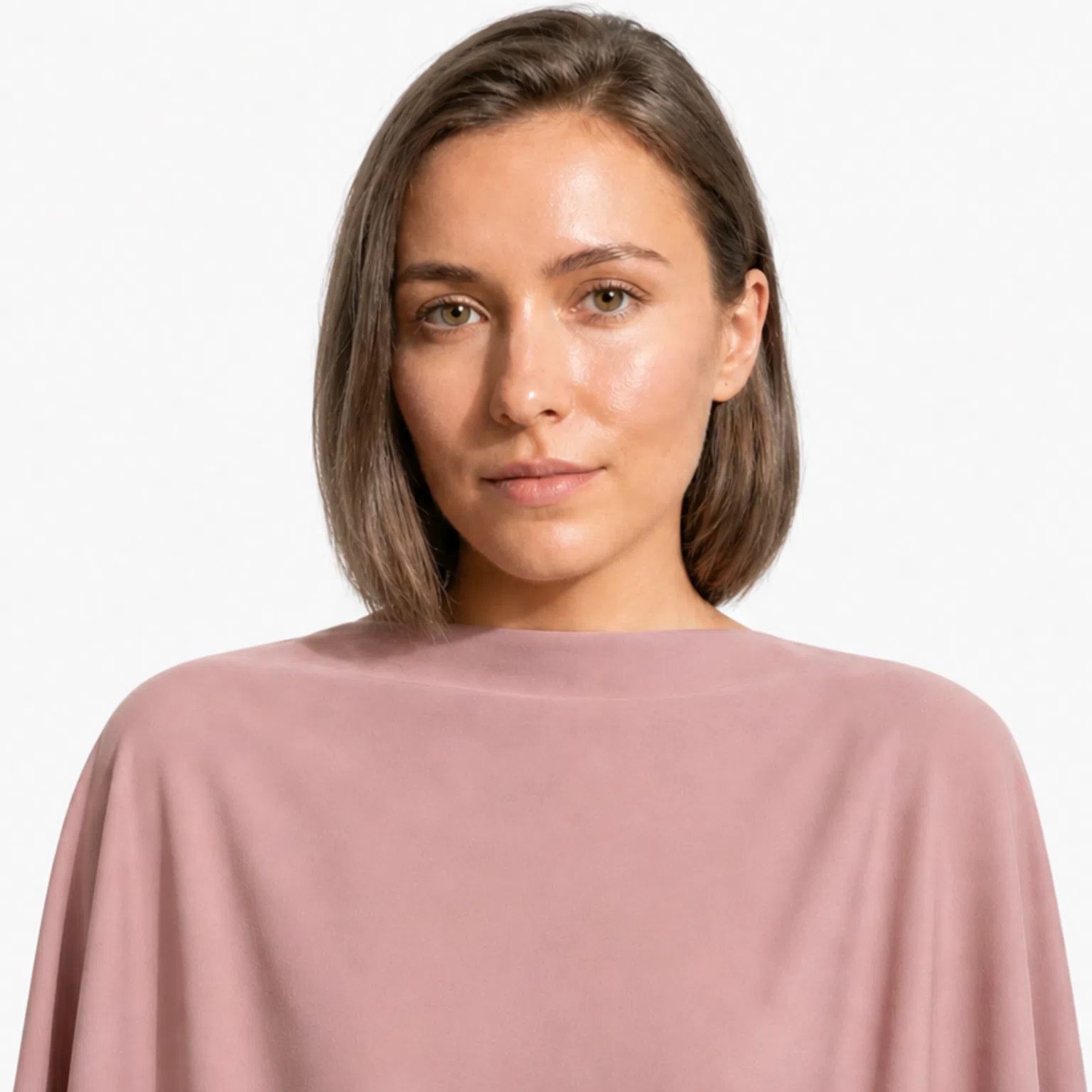 Soft Summer color season - model in a matching drape
