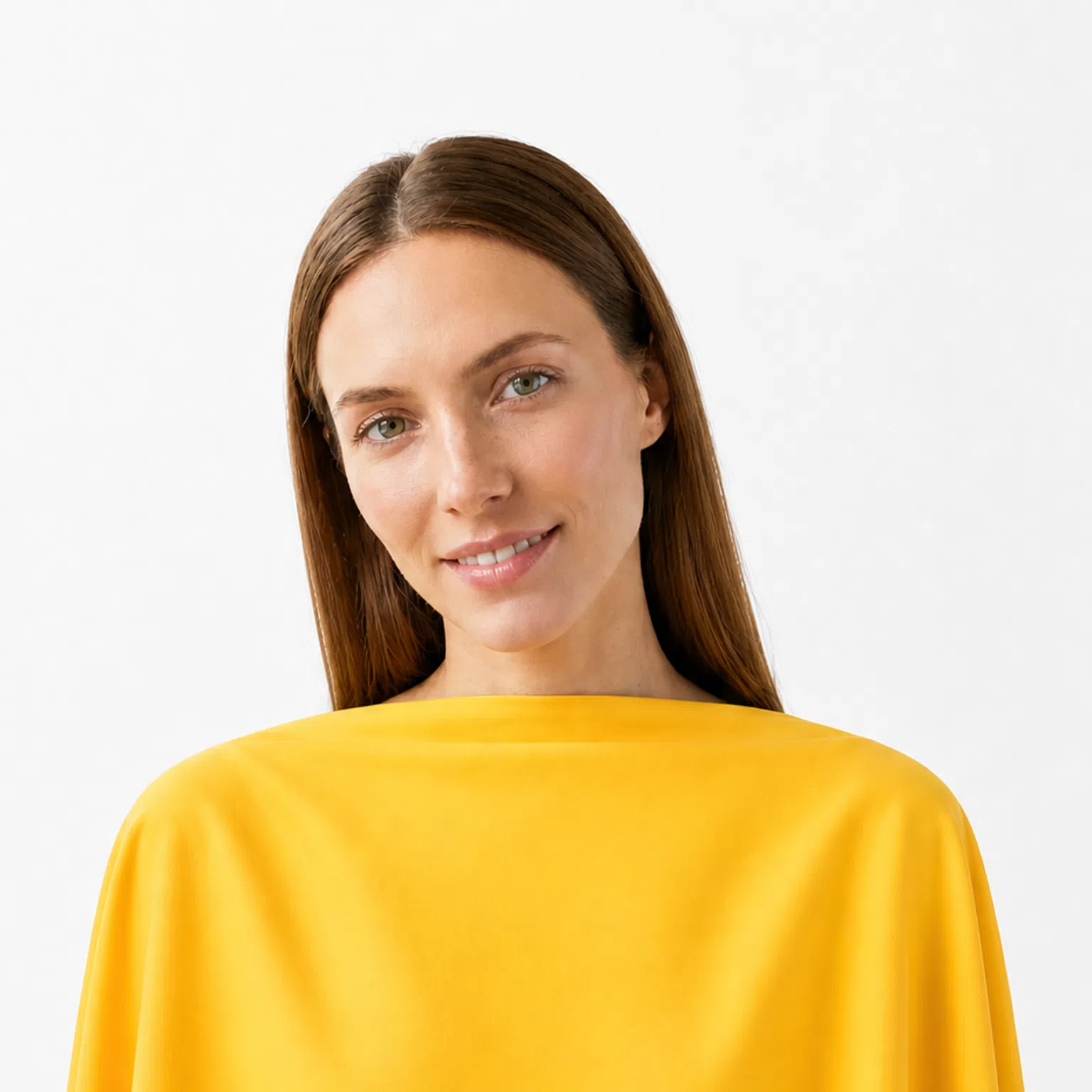 Warm coloring - a model in a golden yellow drape