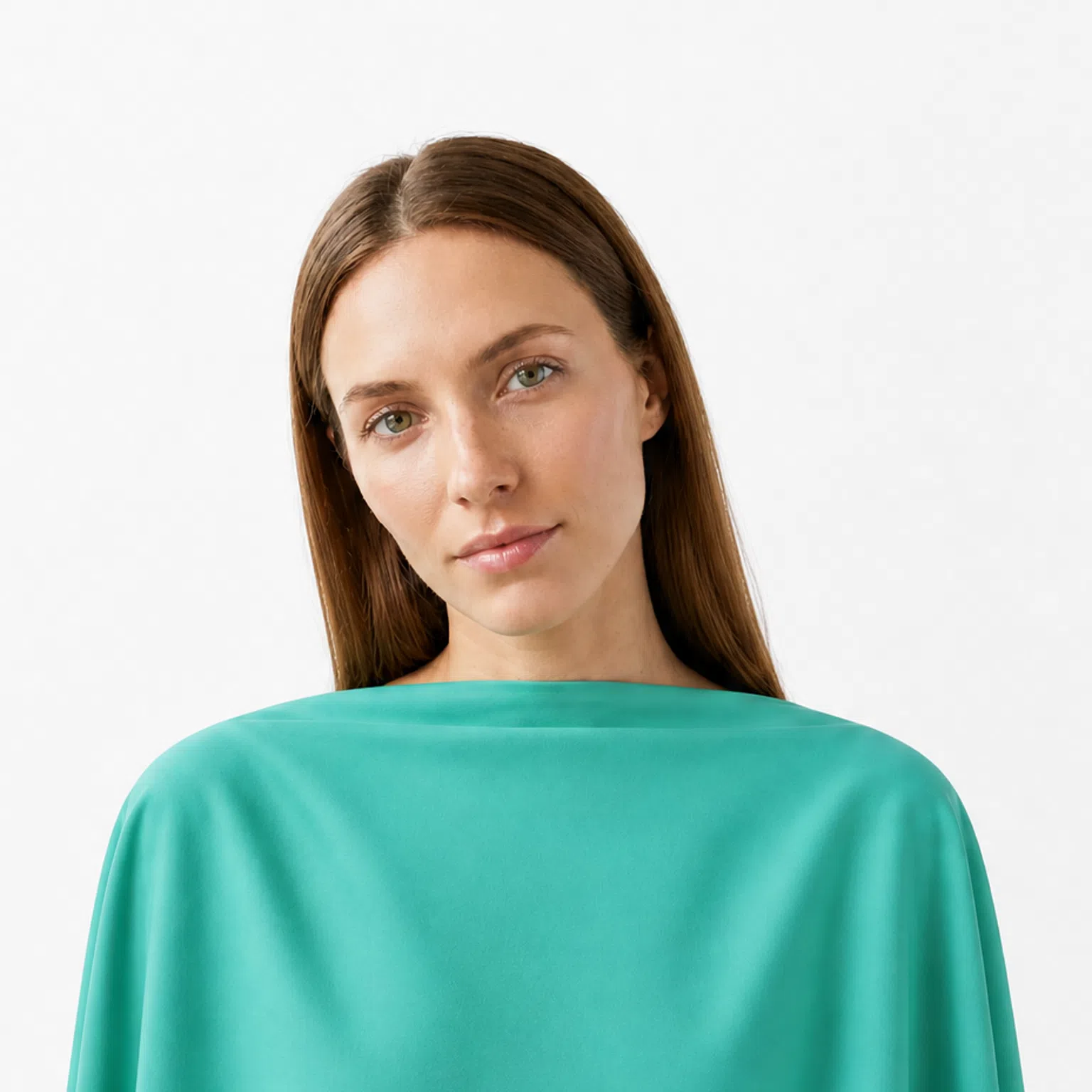 Spring color season - warm, light coloring shown against a turquoise drape