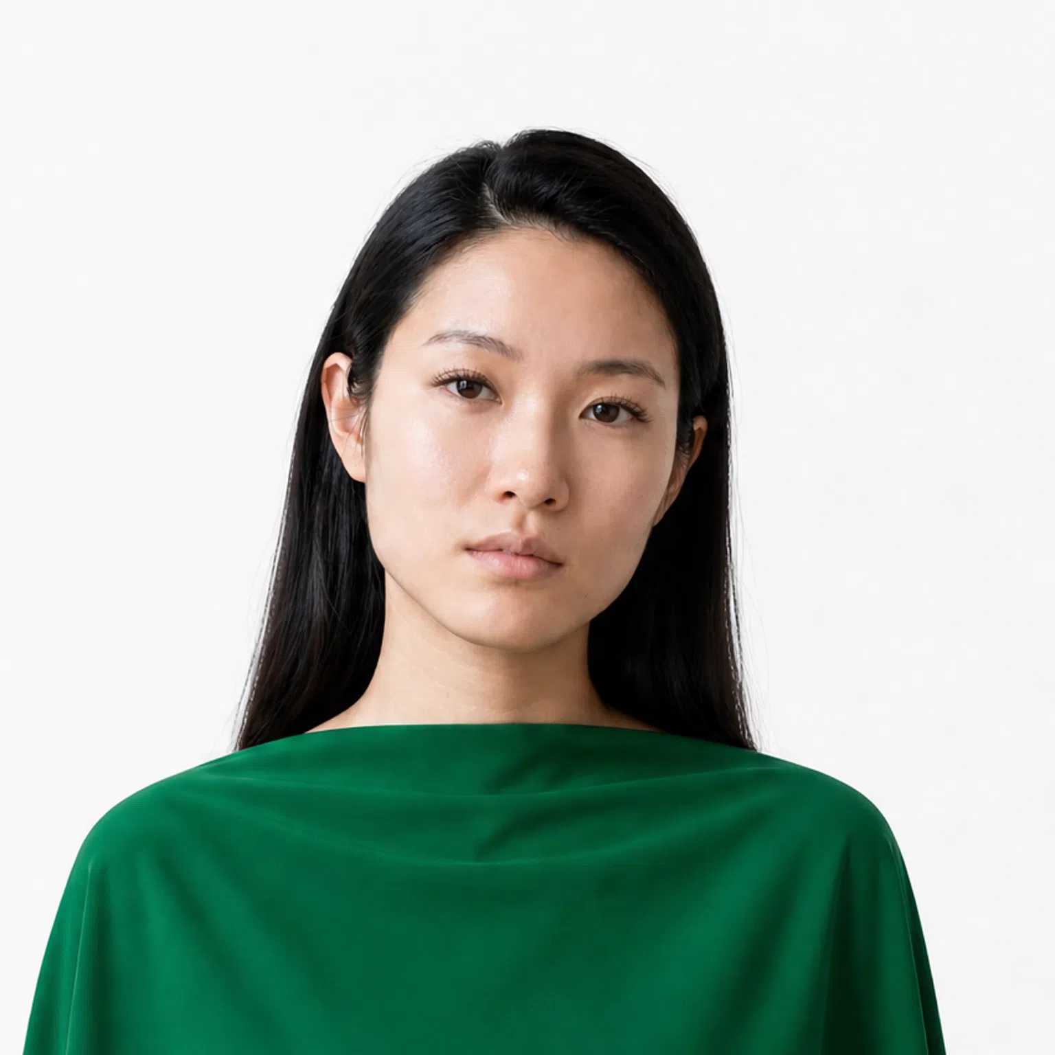 Winter color season - cool, high-contrast coloring shown against an emerald green drape