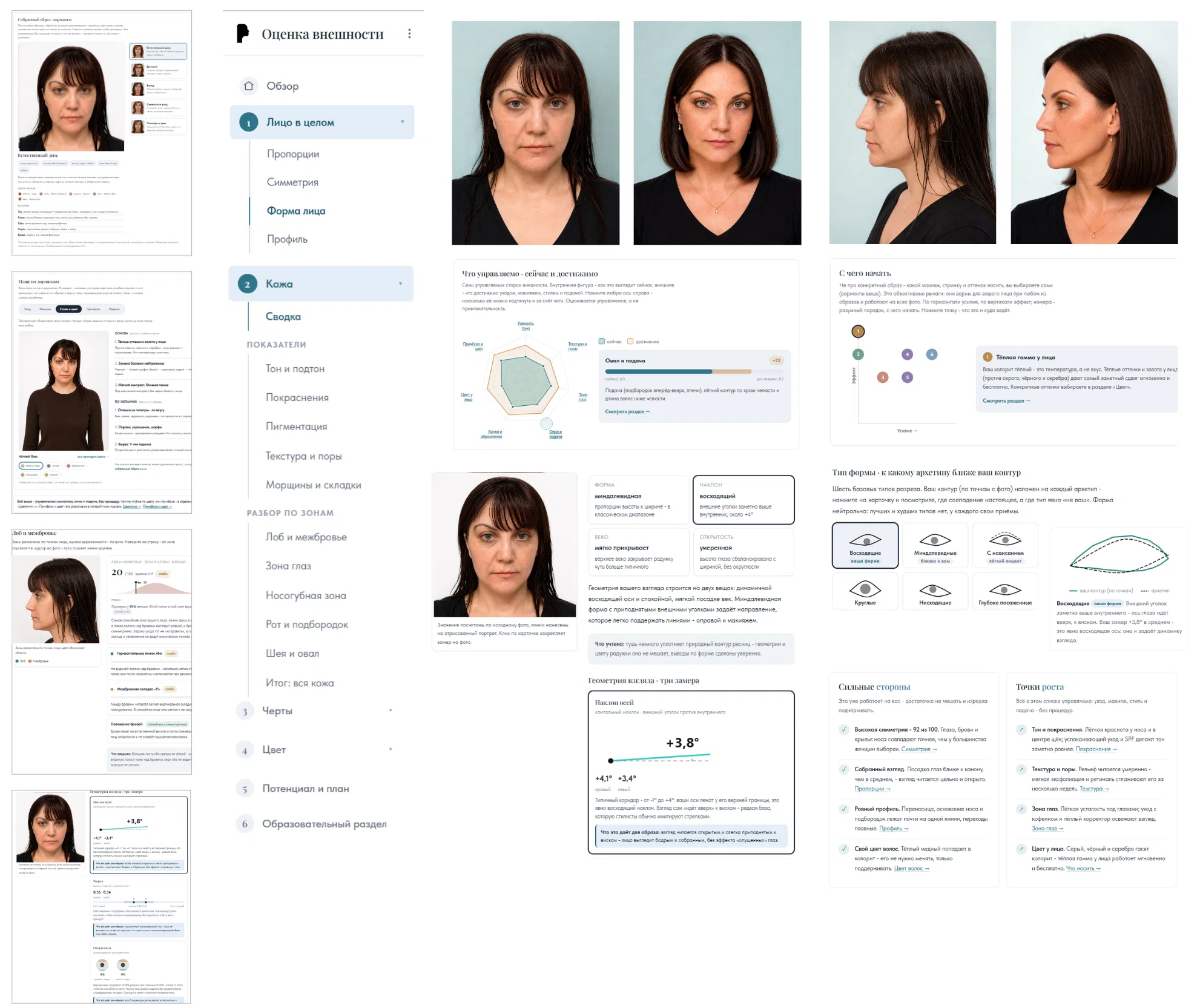 Sample face analysis report with scores and recommendations
